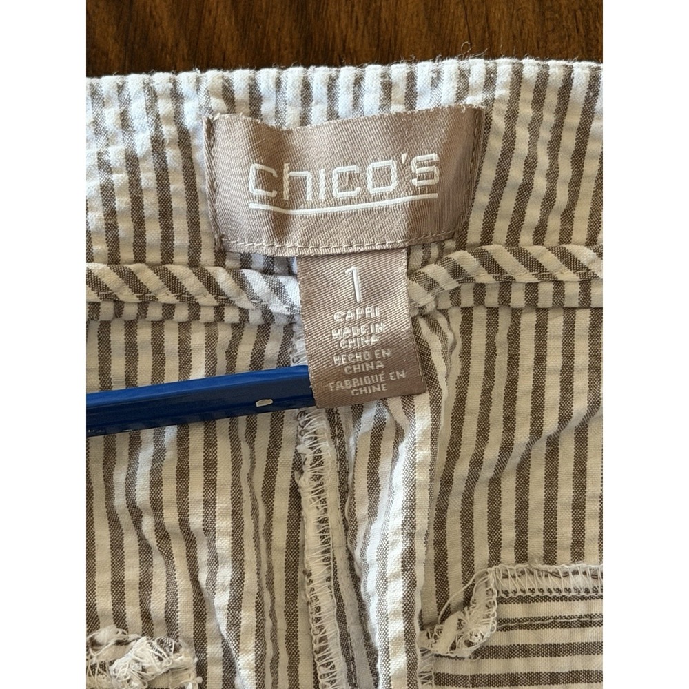 Chico's Pants Capri Size 1 Textured Striped Cropped Split Hem railroad stripe - Picture 5 of 7